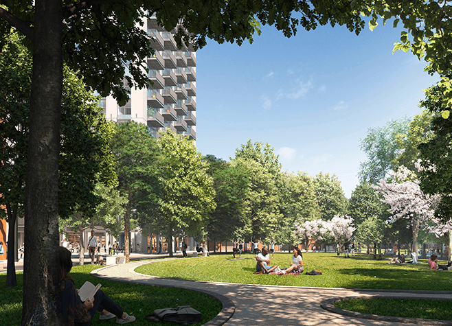 Gardens outside Harbord Square apartment building