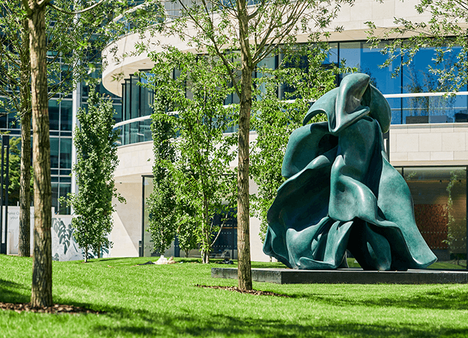 Helaine Blumenfeld sculpture outside One Park Drive