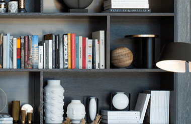 Library shelves at one park drive