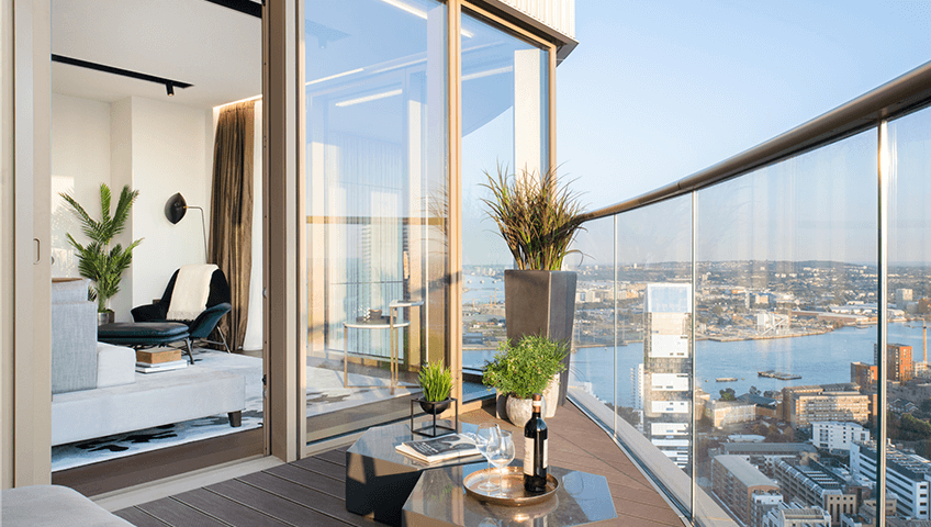 One Park Drive apartment balcony at Canary Wharf