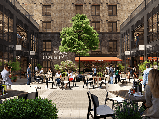 View of courtyard at Harbord Square, CGI