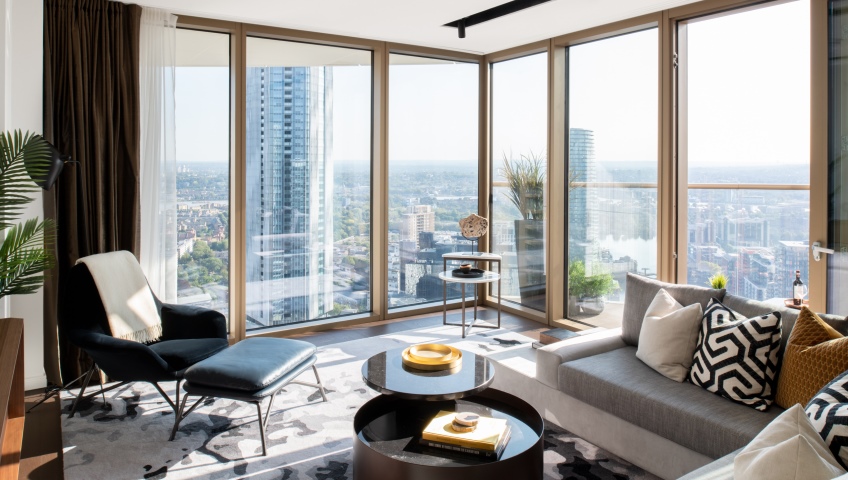 Living area of apartment 5005, One Park Drive Canary Wharf
